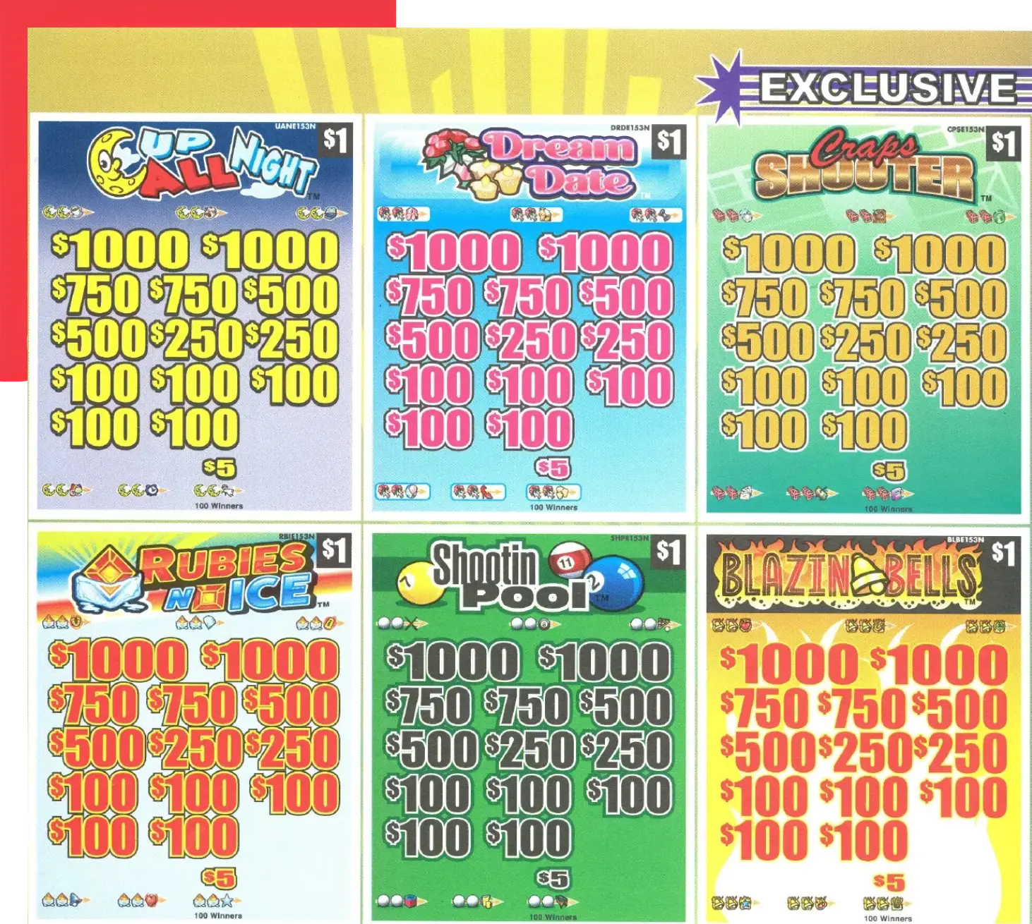 A series of six different games with prices.