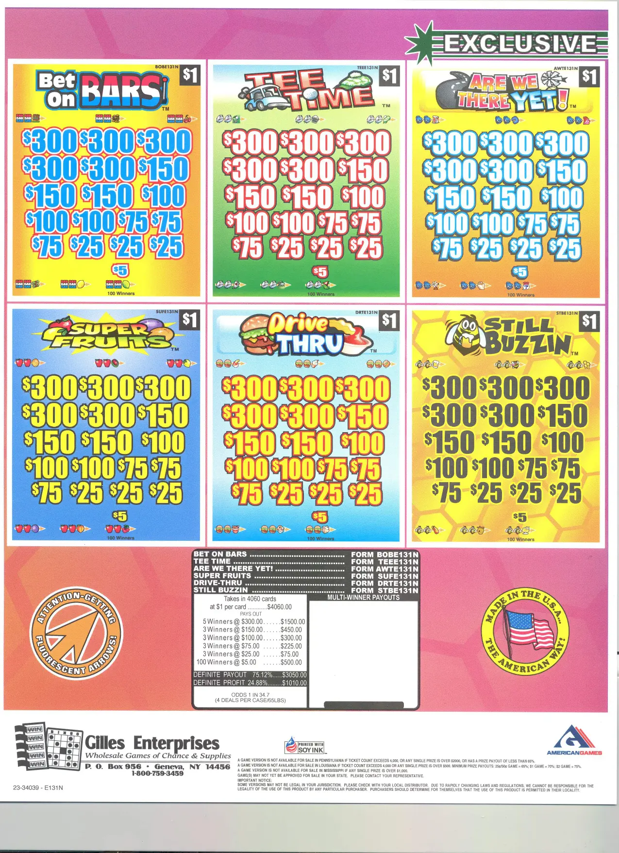 A series of bingo cards with numbers for each game.