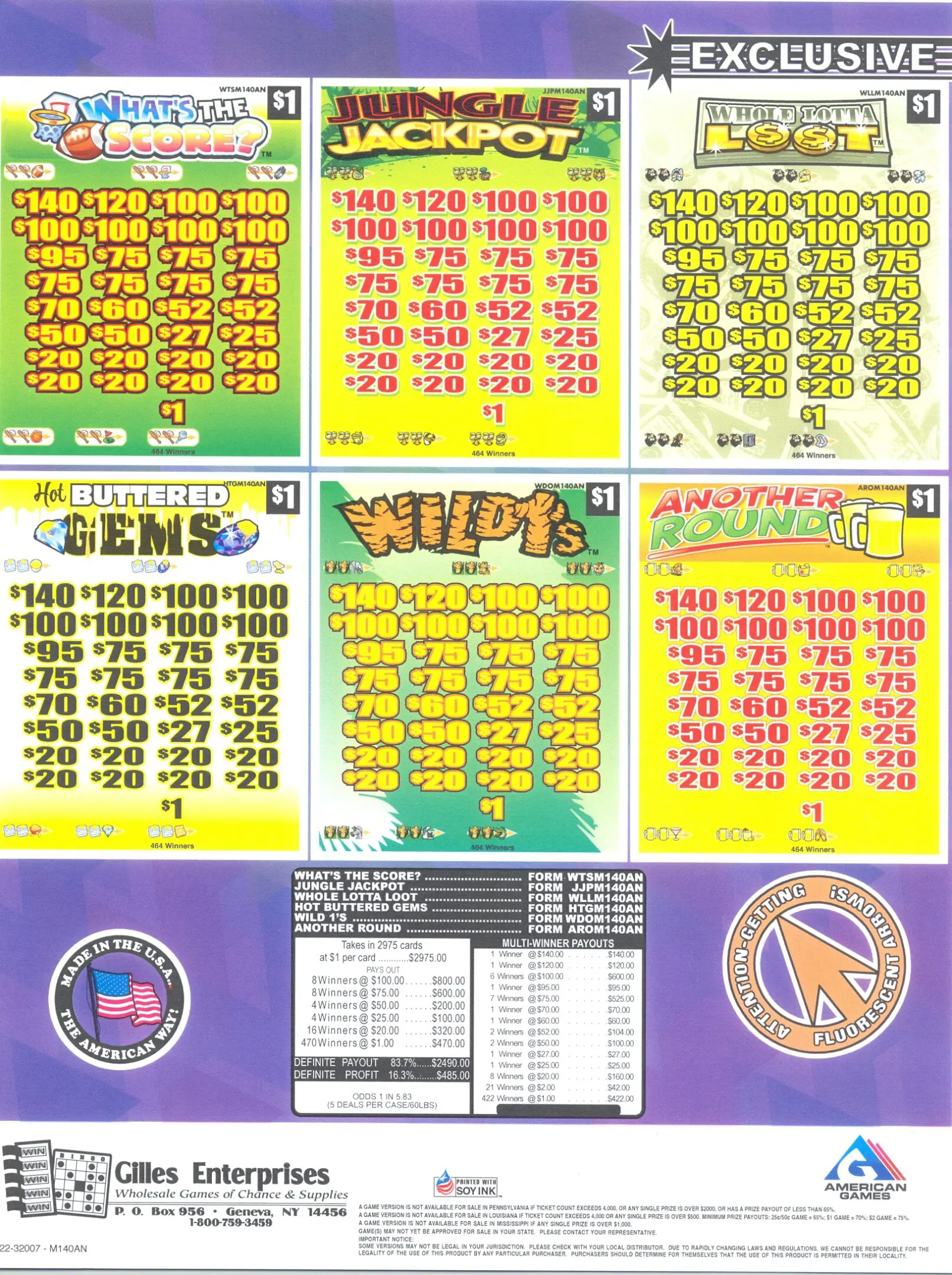 A series of lottery tickets with numbers and times.