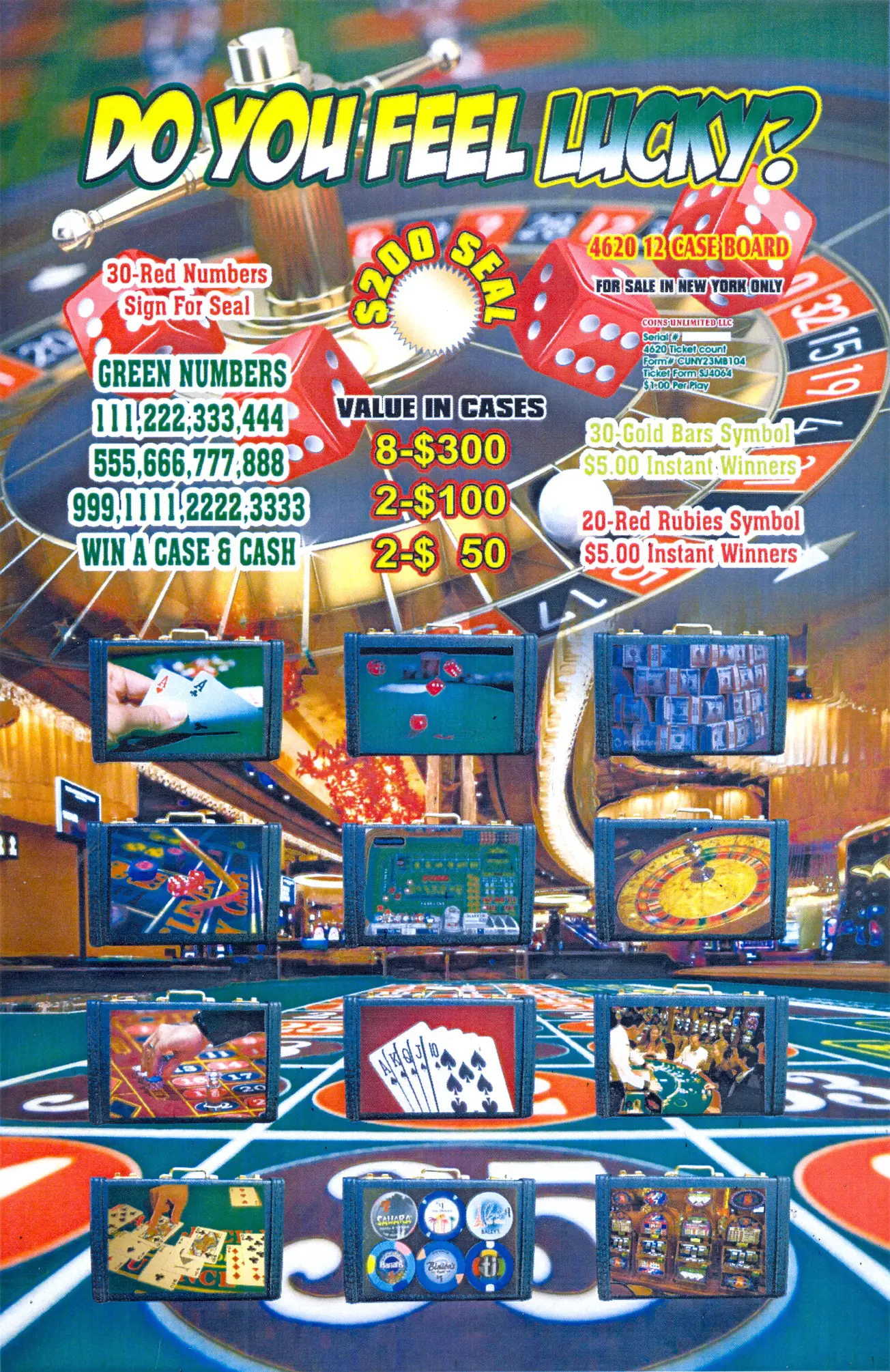 A display of various games and cards at an amusement park.