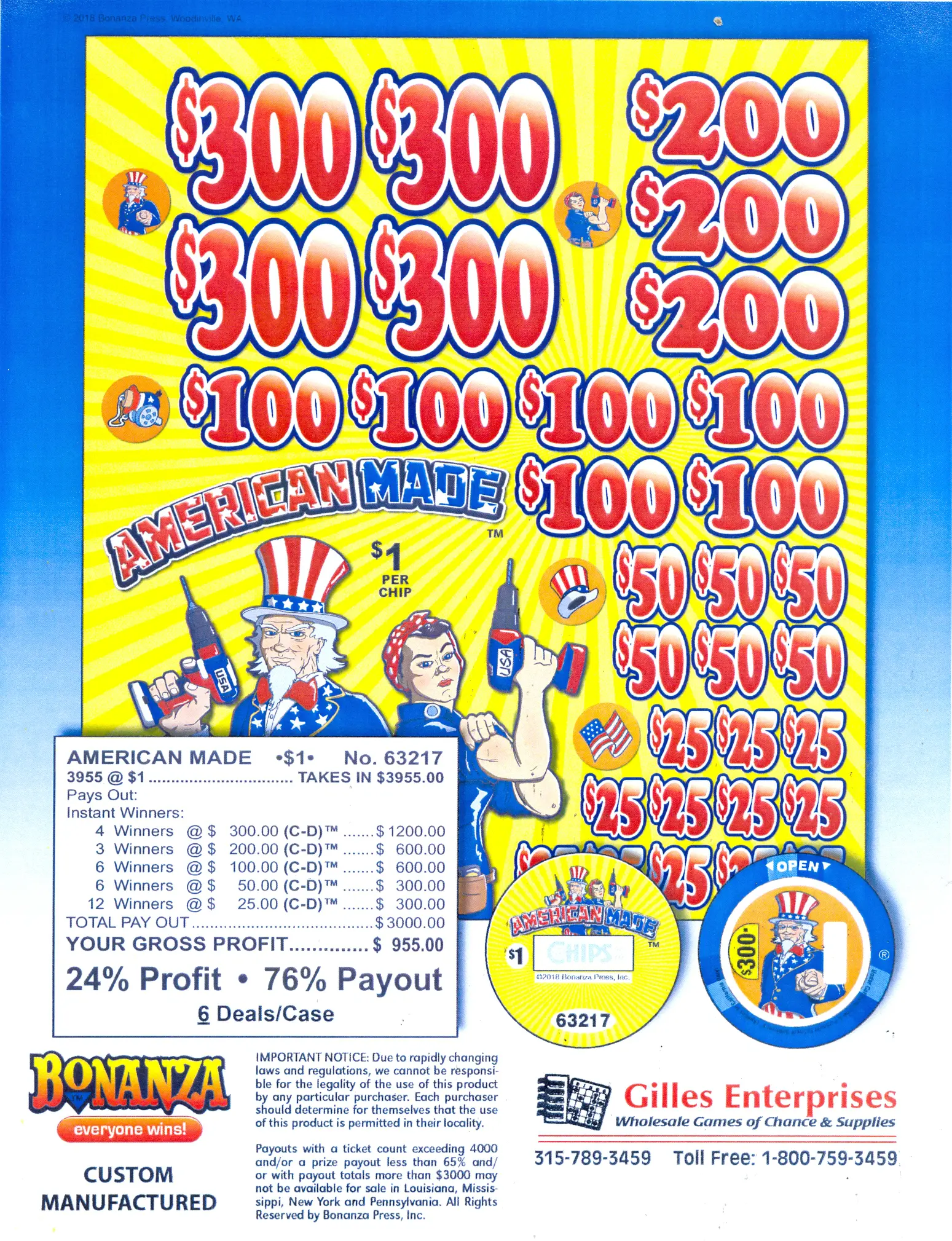 A yellow and blue advertisement for a lottery ticket.