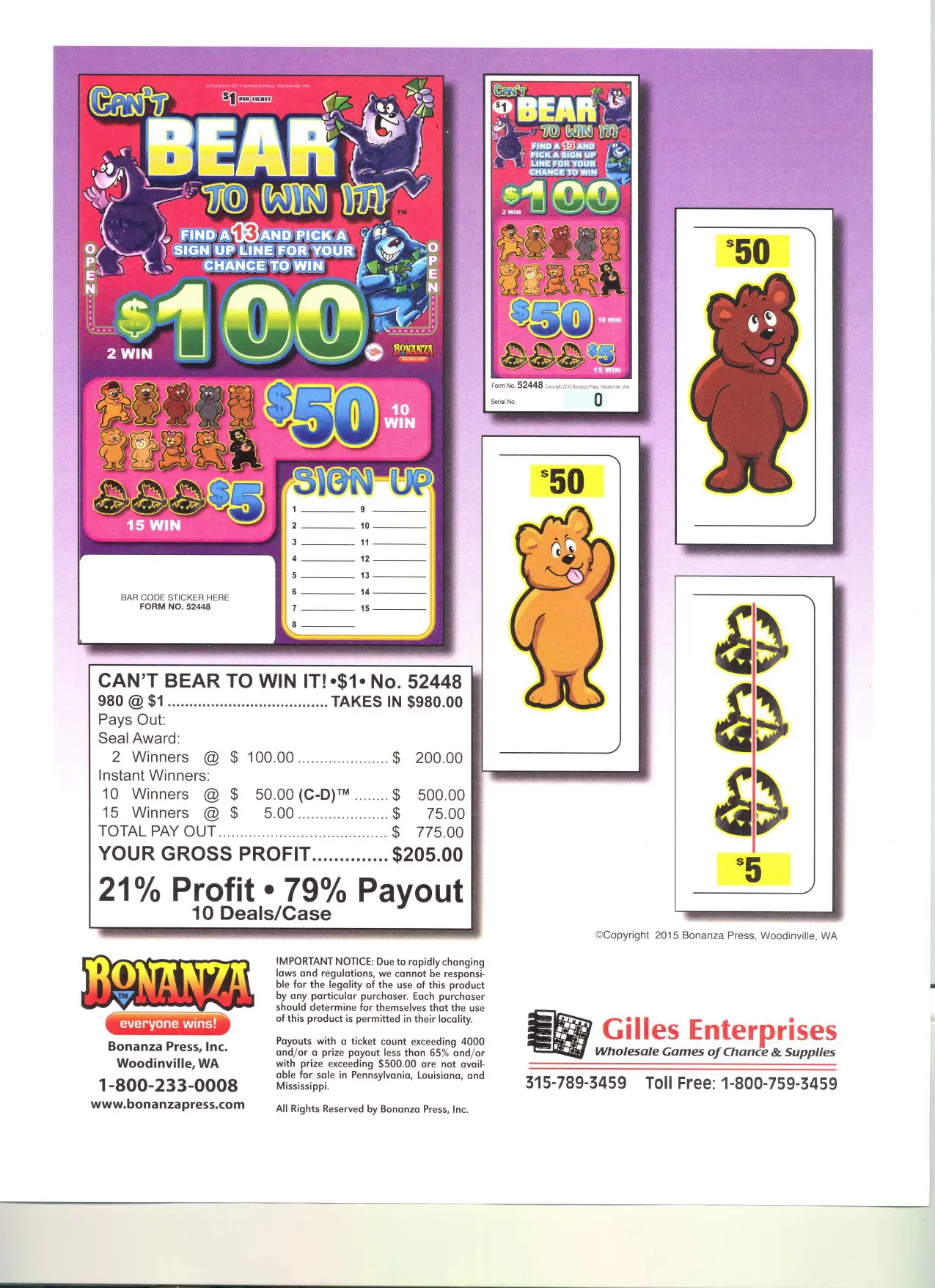 A page of the bears and coins game.