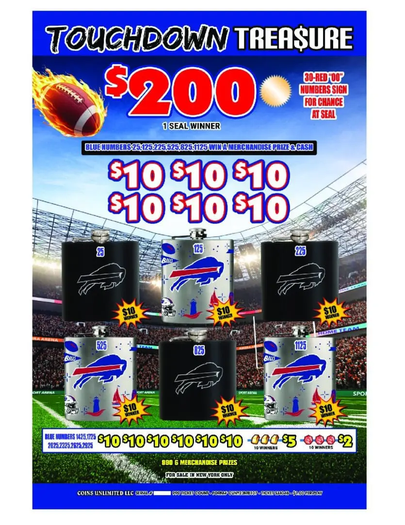 Touchdown Treasure lottery ticket promotional poster.