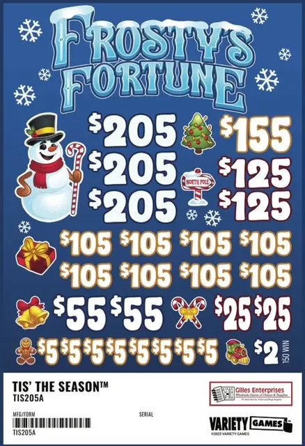 Scratch-off ticket with holiday-themed graphics.