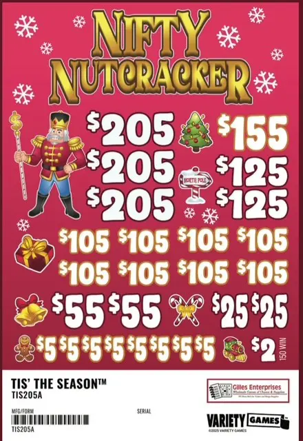 Nifty Nutcracker lottery ticket with prizes.