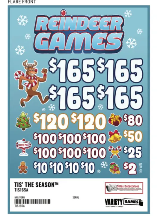 Lottery ticket with holiday-themed graphics.