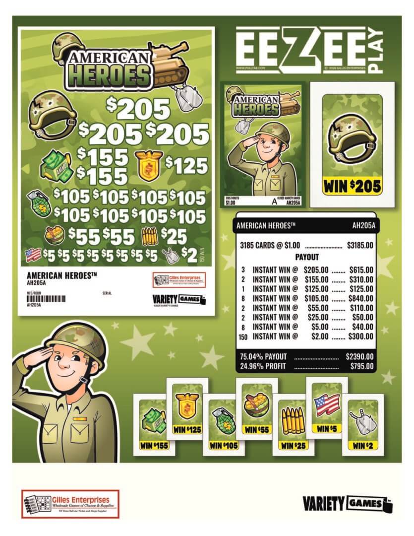 Green scratch-off card with soldier theme.
