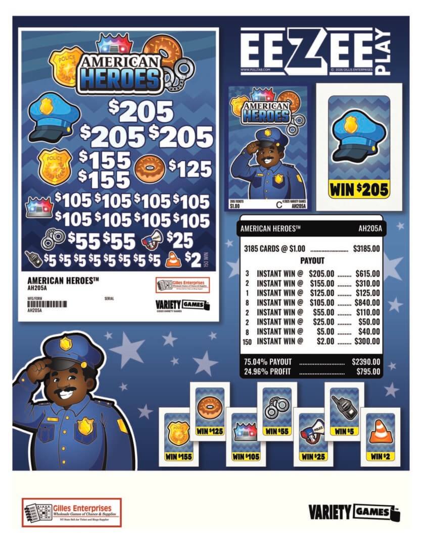 Scratch-off lottery ticket with police theme.