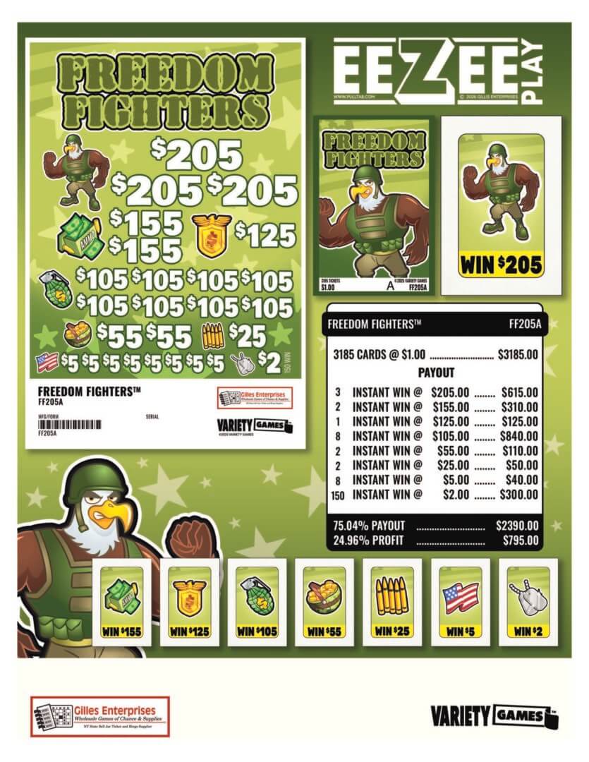Green Freedom Fighters scratch-off lottery ticket.