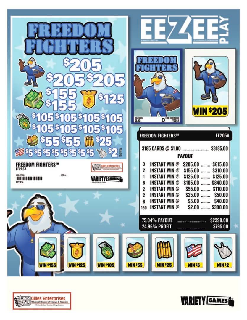 Scratch-off lottery ticket with eagle mascot.