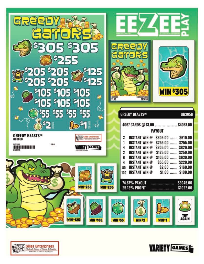 Lottery game card with crocodile theme.