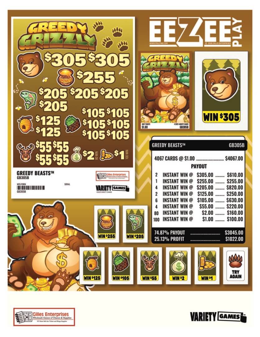 Scratch-off lottery ticket featuring a bear theme.