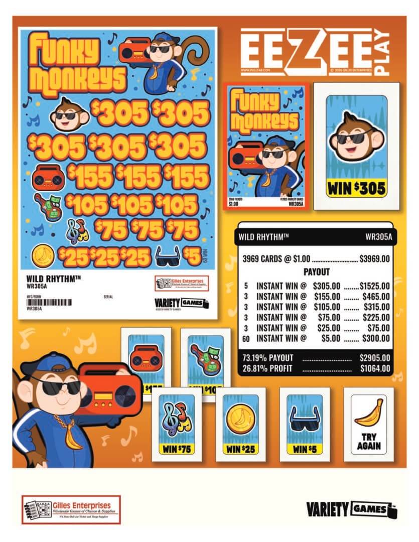 Funky Monkeys lottery ticket game poster.